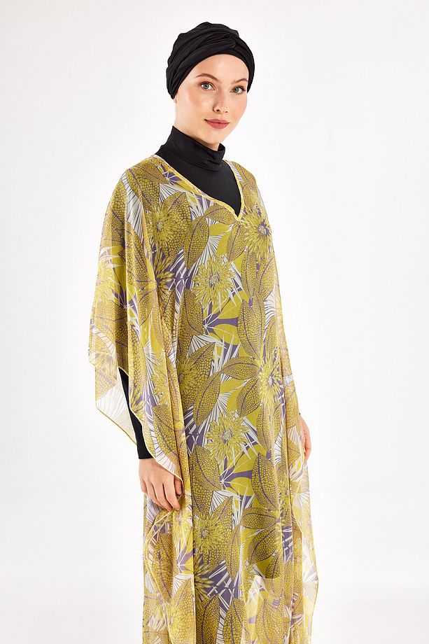 UV Korumalı Mayo Üzerine Tek Pareo Kaftan 1705 Sarı - 6