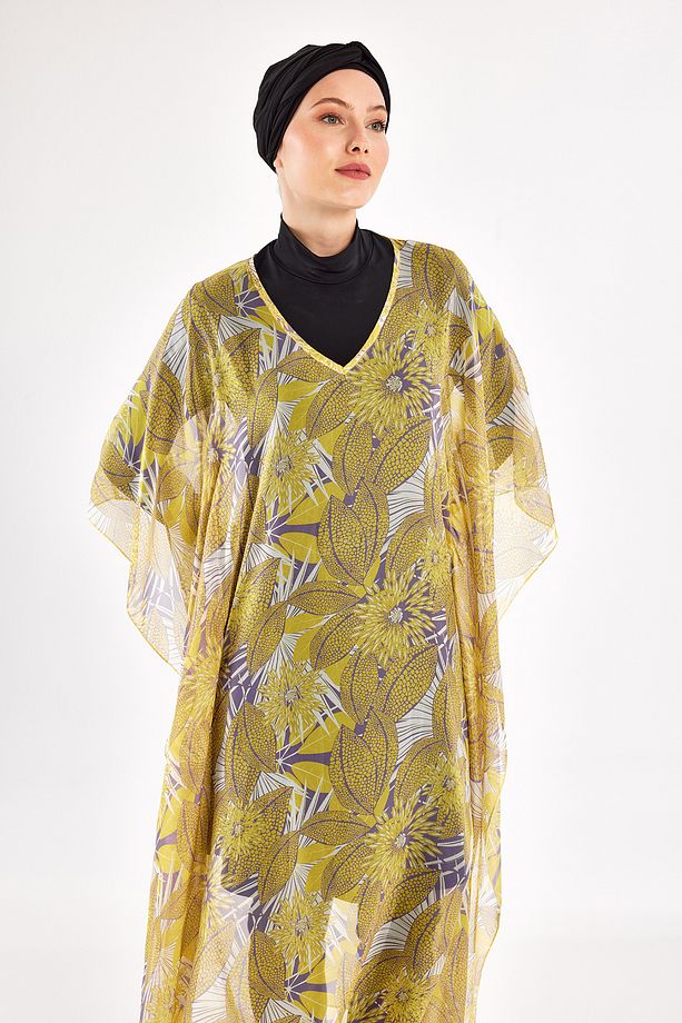UV Korumalı Mayo Üzerine Tek Pareo Kaftan 1705 Sarı - 3