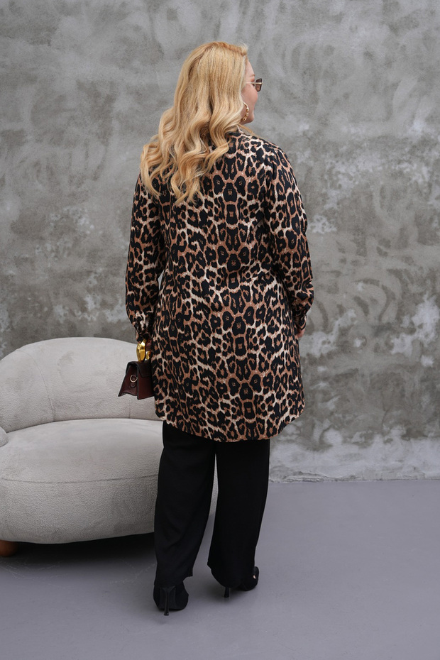 تونيك طويل مقاس كبير منقوش بنقشة الفهد - 5