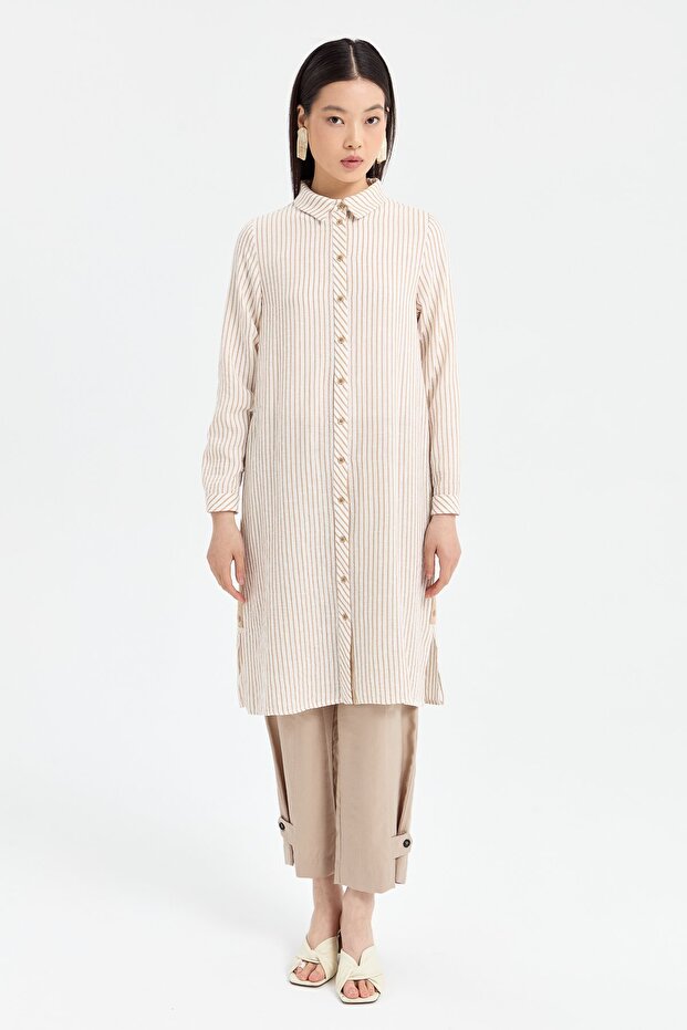 Paçası Düğmeli Pantolon Taş - 8