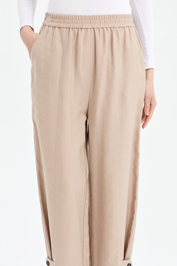 Paçası Düğmeli Pantolon Taş - 4