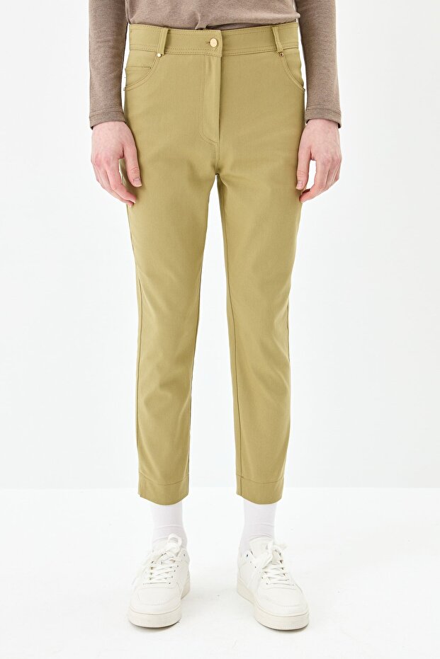 Dar Paça Kanvas Pantolon Olive - 4