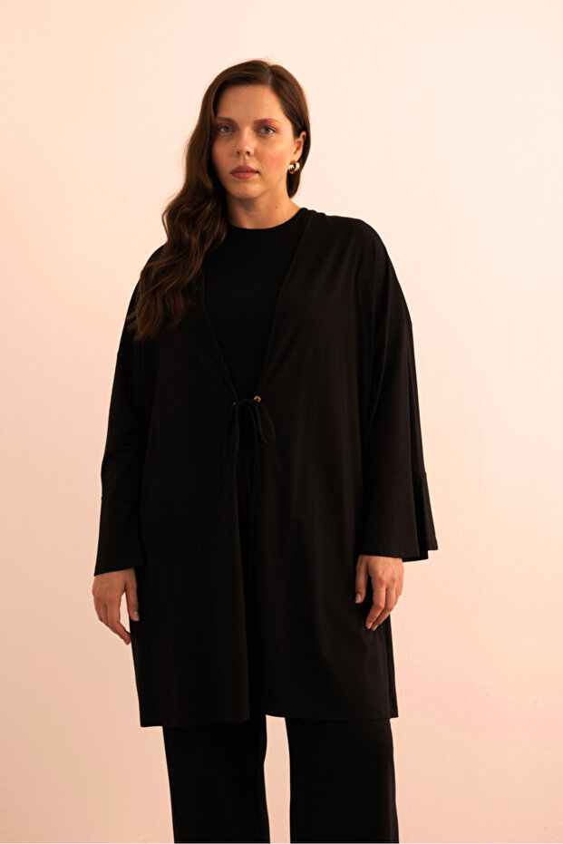 Önden Bağcık Detaylı Örme Kimono - 5