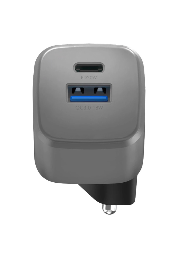 AmpCharge GaN20 20W Type-C ve 18W USB 3.0 Çıkışlı Hızlı Şarj Aleti Adaptörü USB Type C - Koyu Gri - 2