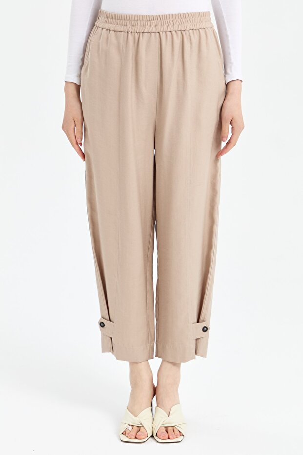 Paçası Düğmeli Pantolon Taş - 1