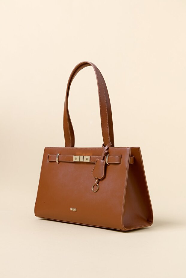 Tote Bag with Metal Accessories Brown