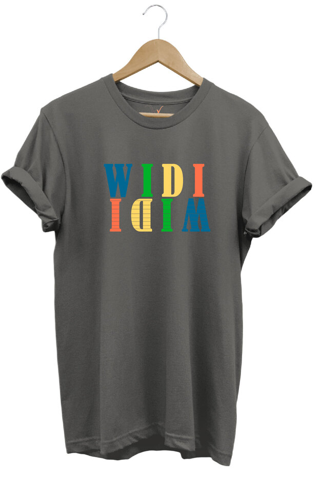 Widi Colorful Logo Printed 100% Cotton Comfortable Fit Premium Gray T-Shirt