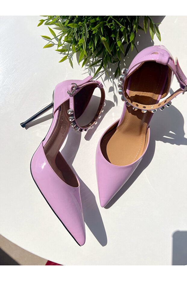 Stoned Pointed Toe Patent Leather Stiletto 10 cm Heel