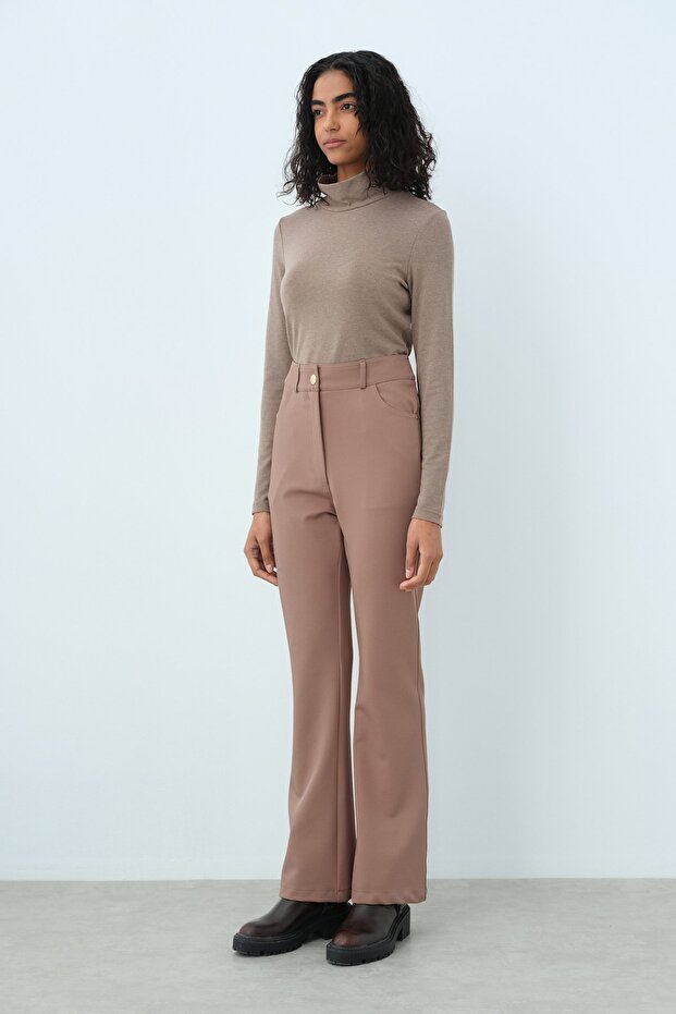 İspanyol Paça Pantolon Vizon - 1