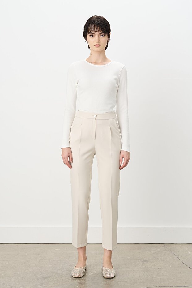 Elastic Waist Carrot Trousers Stone