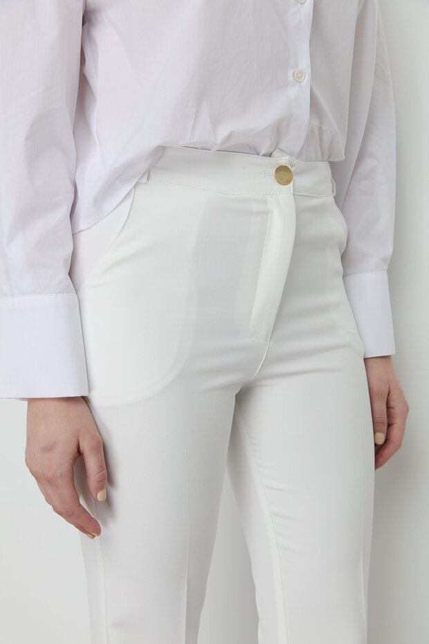 Ütü İzli İspanyol Paça Pantolon Ekru - 3