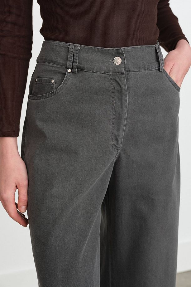 Geniş Paça Kot Denim Pantolon Gri - 3