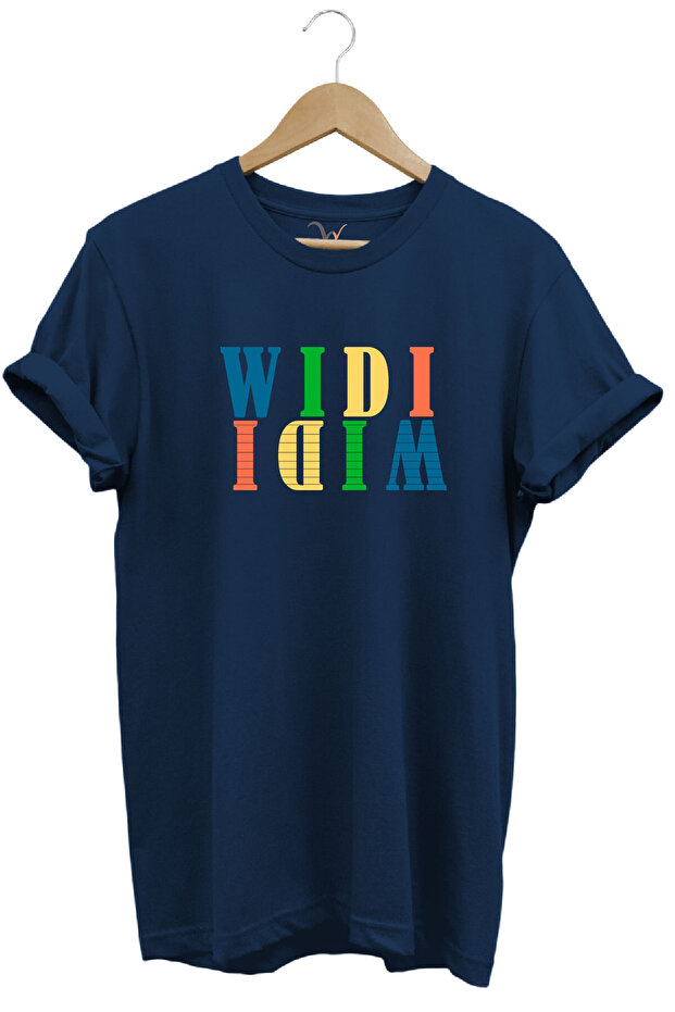 Widi Colorful Logo Printed 100% Cotton Comfortable Fit Premium Navy Blue T-Shirt