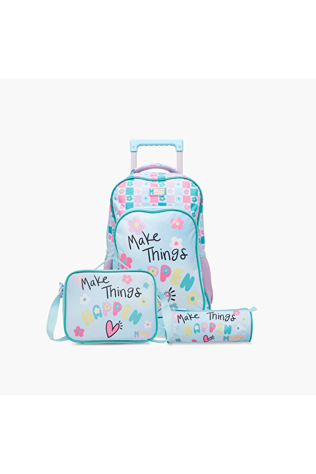 Printed Trolley Backpack with Lunch Bag and Pencil Pouch - 43x30x13 cms