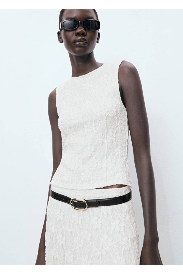 Askılı dantel tişört - 1