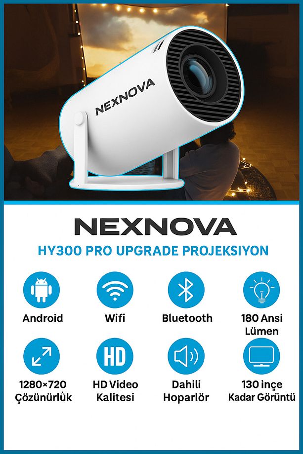 Taşınılabilir Projeksiyon Projektör Cihazı Mini Projektör LED Projektör 4K Projektör - 1