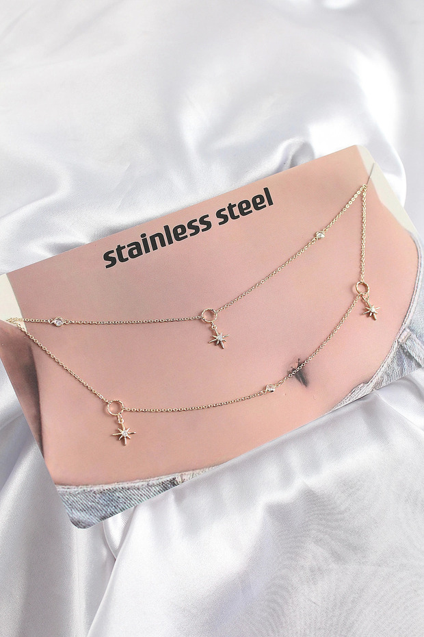 316L Steel Zircon Stone Pole Star Model Gold Rk Sky L Chain
