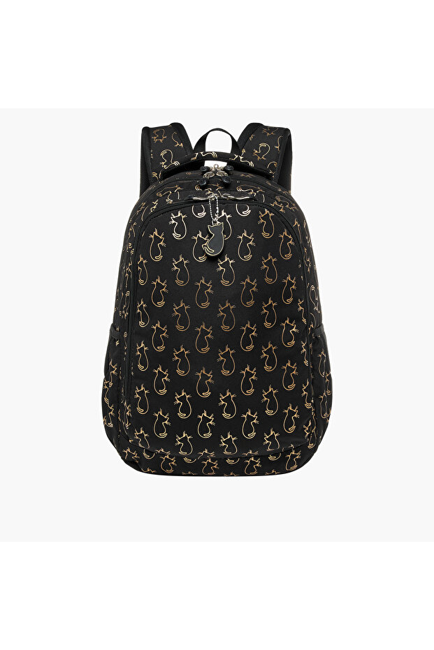 St.Right 18-inch Cat Print Backpack with Adjustable Straps and Zip Closure - 30x20x45 cms