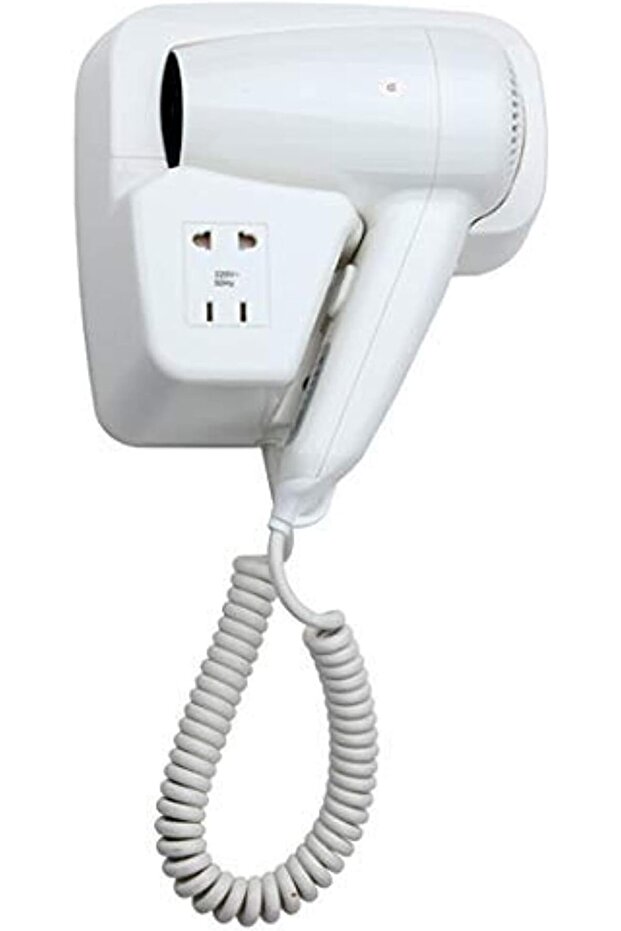 مجفف شعر جداري مع فيش – أبيض (Wall Mounted Hair Dryer)