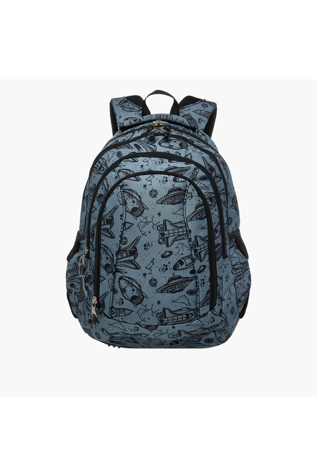 St.Right 18-inch Space Print Backpack with Adjustable Straps and Zip Closure - 30x20x45 cm