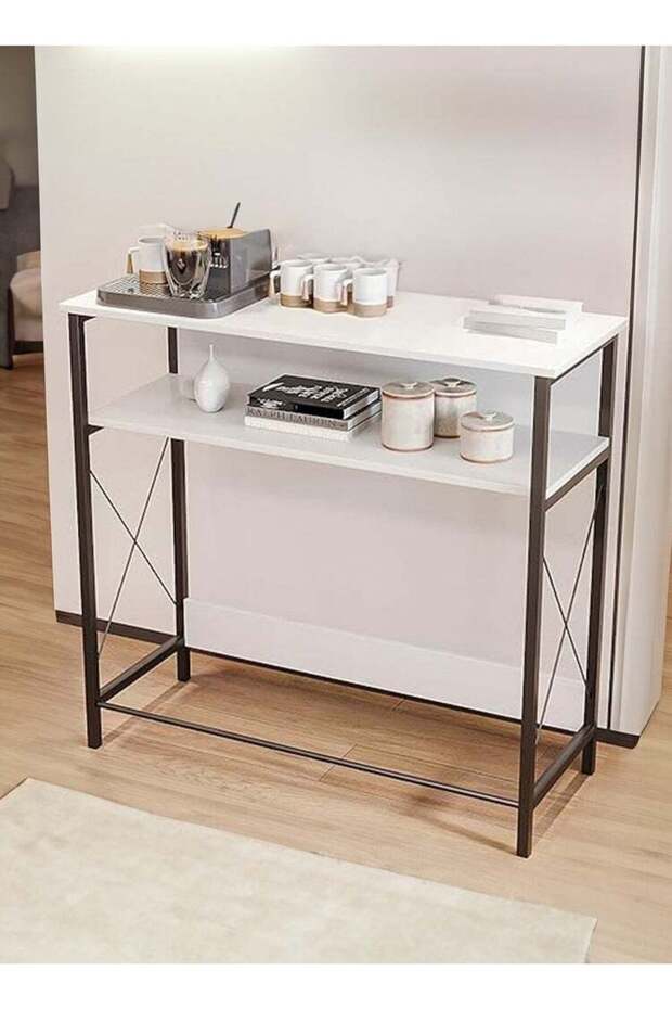 Coffee Corner Table, Entry Console Table for Organization - White/Black