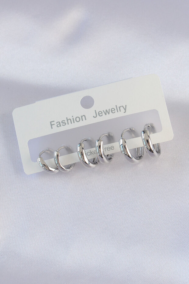 Brass Silver Color Oval Curved Earrings Set - Tj-Bkp8997