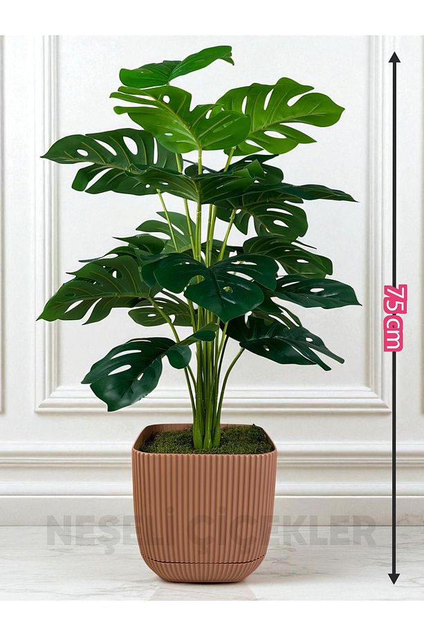 Yapay Ağaç Monstera Deve Tabanı Bitkisi 18 Yaprak 75cm Plastik Saksıda Yapay Salon Çiçeği Hediyelik - 4