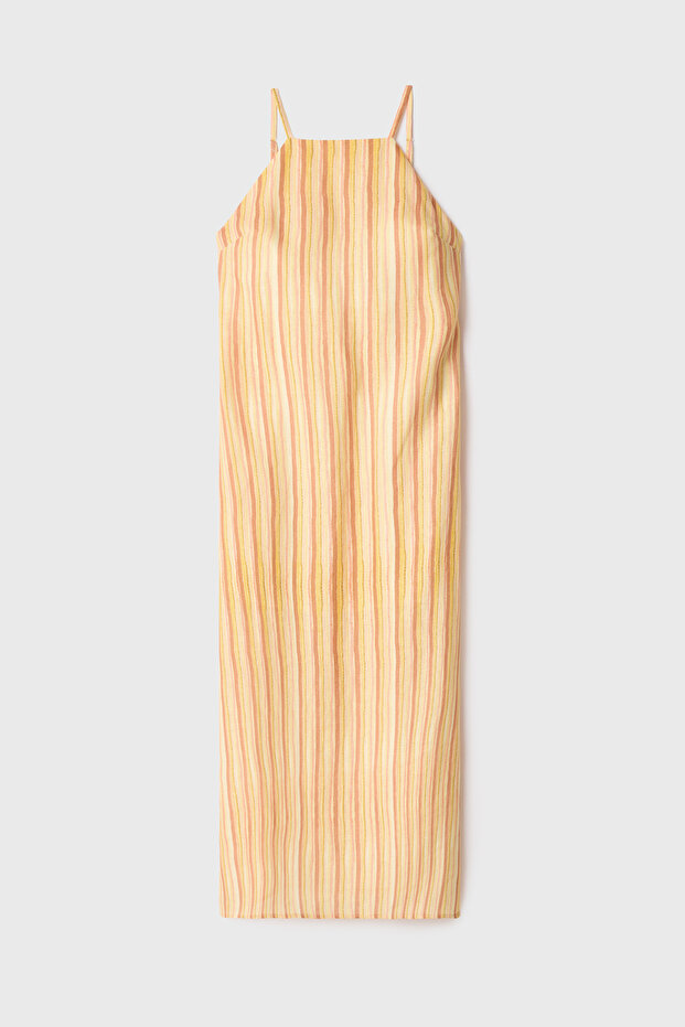 Halter Yaka Keten Elbise - 7