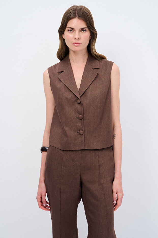 Crop Düğmeli Yelek - 1