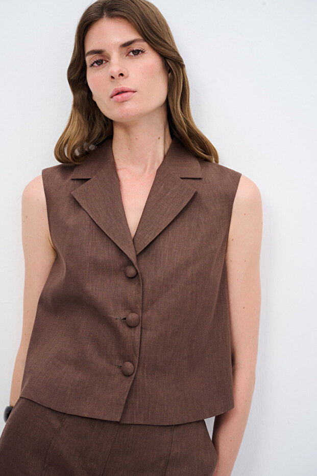 Crop Düğmeli Yelek - 2