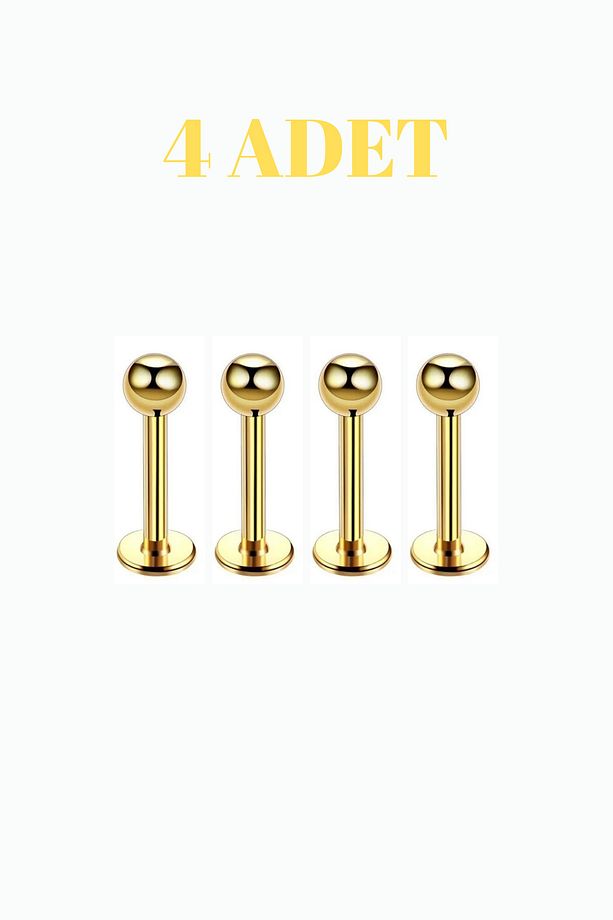 4 Adet Cerrahi Çelik Tragus Labret Helix Kıkırdak Dudak Medusa Piercing Seti - 2