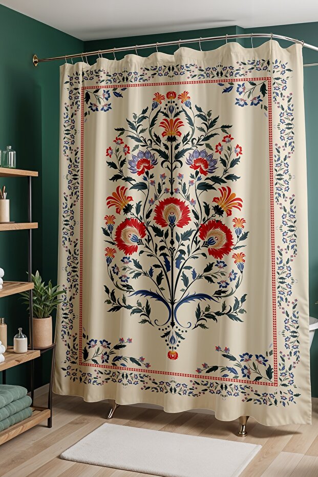 Bathroom Curtain, Ethnic Floral Pattern Shower Curtain, Bathtub Curtain 175X200Cm