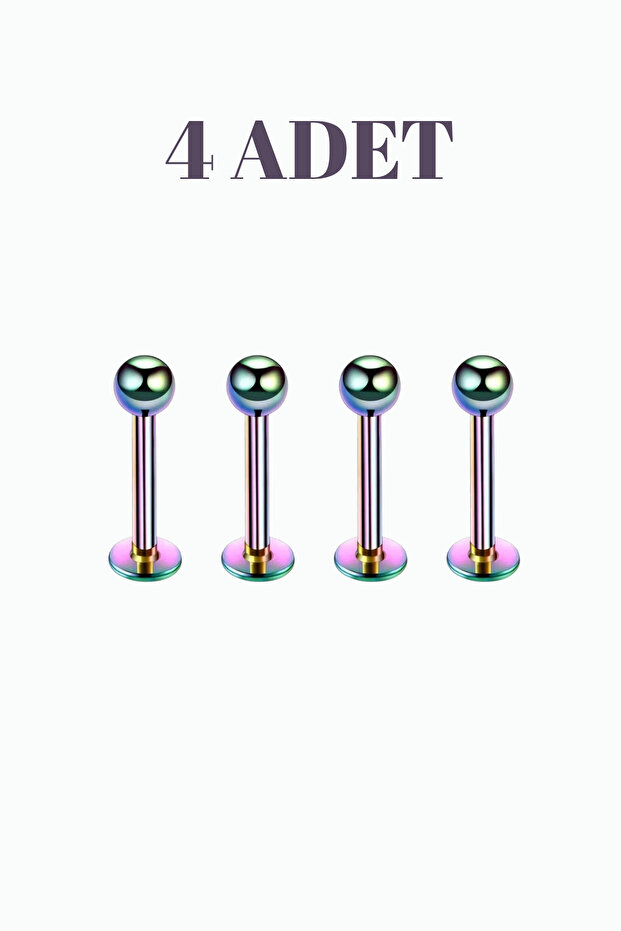 4 Adet Cerrahi Çelik Tragus Labret Helix Kıkırdak Dudak Medusa Piercing Seti - 3