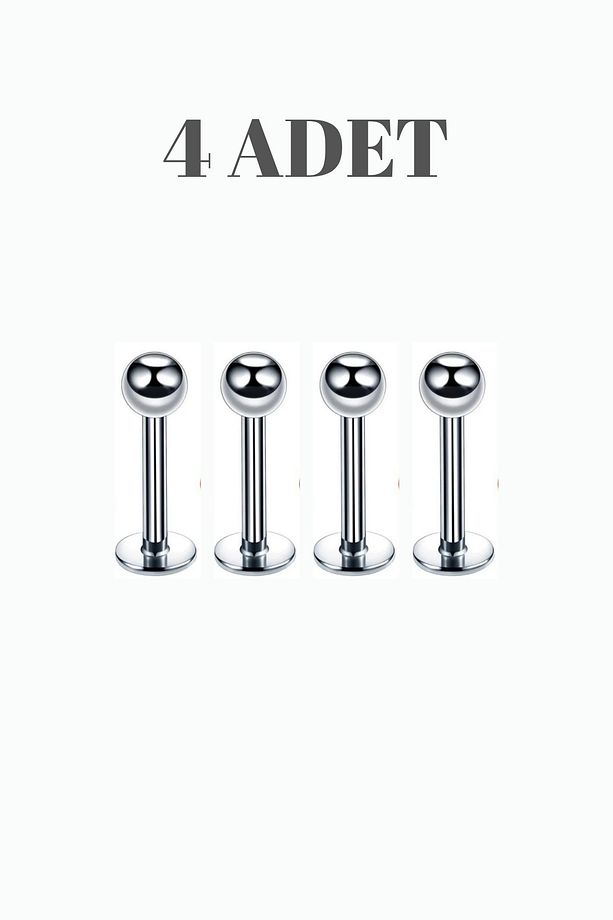 4 Adet Cerrahi Çelik Tragus Labret Helix Kıkırdak Dudak Medusa Piercing Seti - 3