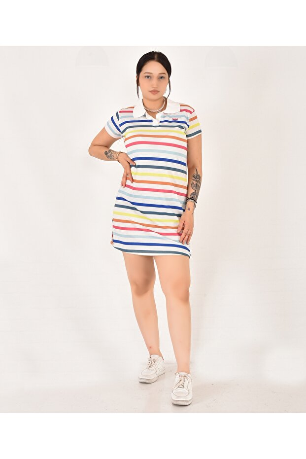 Women's Striped Collar Lacos Fabric Dress