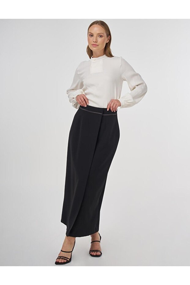 Anlevop Detailed Pencil Skirt Black