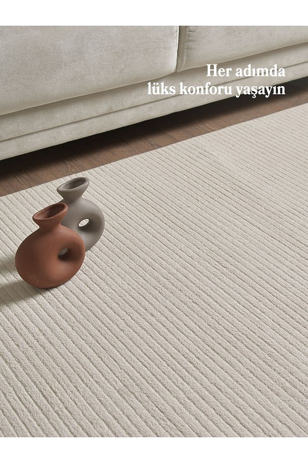 Düz Tasarım Yumuşak Özel Ebat Kesim Overloklu Kolay Temizlenebilir Jüt Taban Makine Halısı Bej - 4
