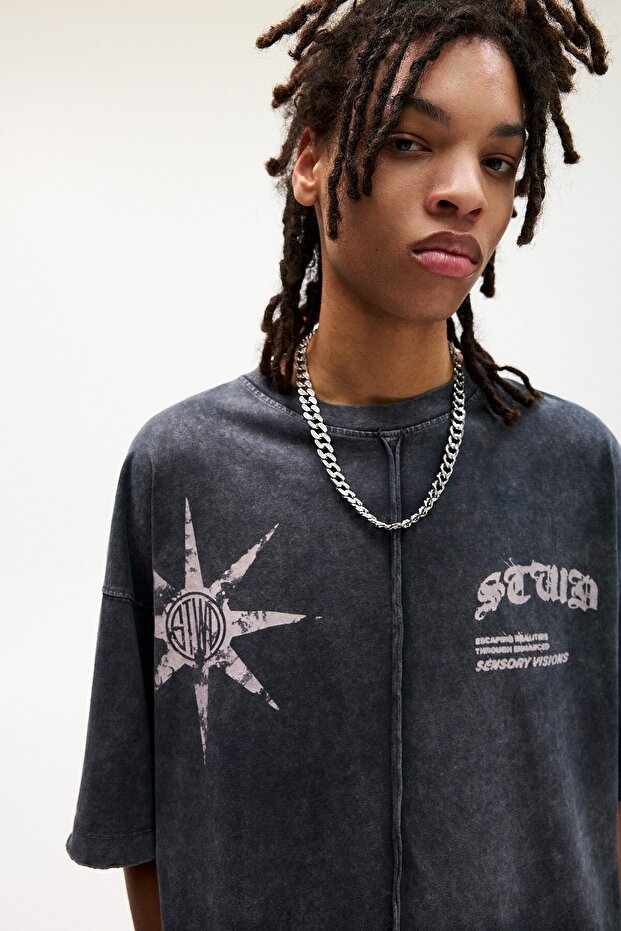 Yıpratılmış kısa kollu tişört - 4