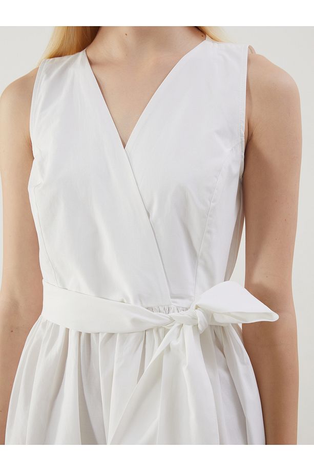 Kruvaze Yaka Poplin Mini Elbise - 3
