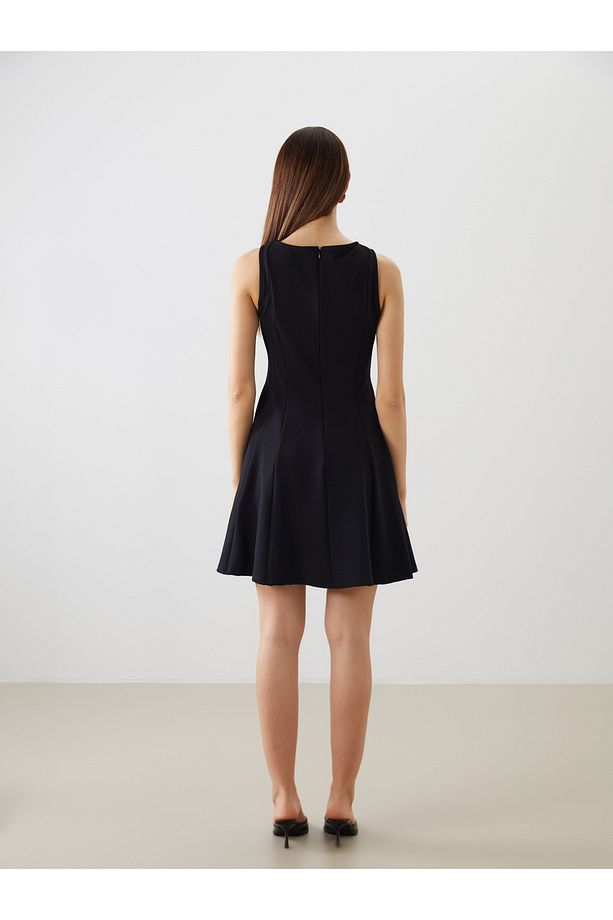 Bisiklet Yaka Peplum Mini Elbise - 4