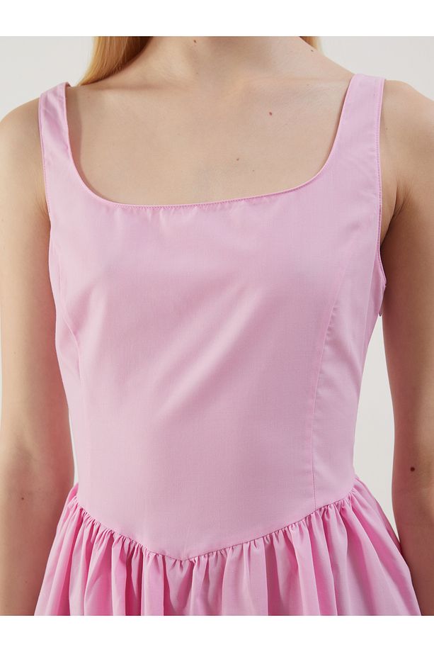 U Yaka Poplin Mini Elbise - 3