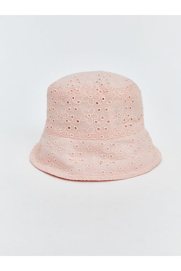 Çiçek Nakışlı Kız Bebek Bucket Şapka - 1