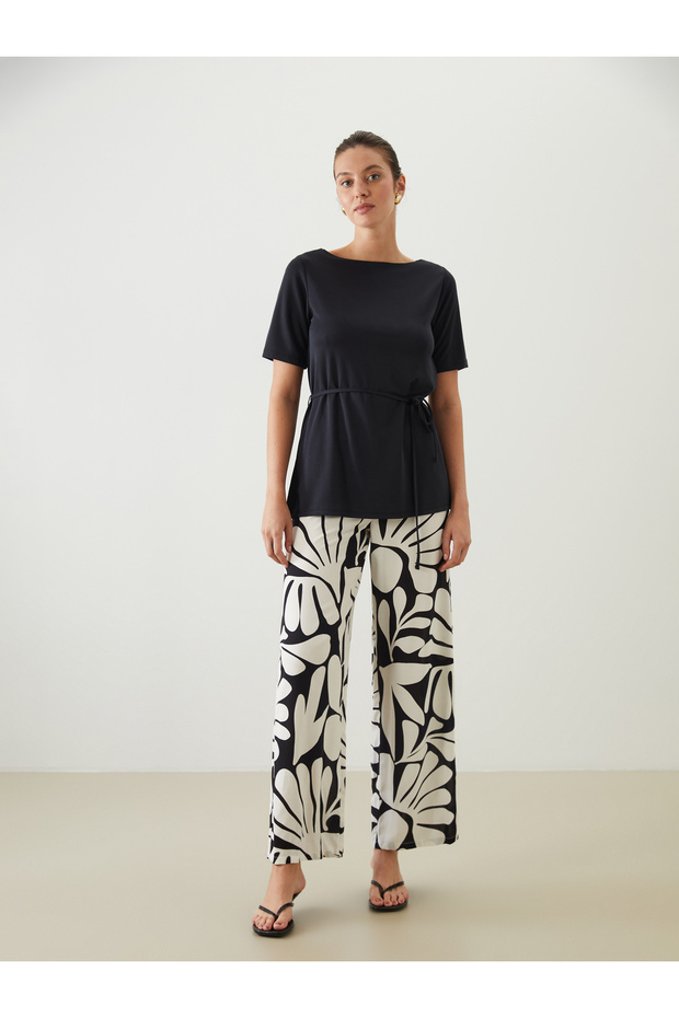 Gemusterte Damenhose mit elastischem Bund - 1