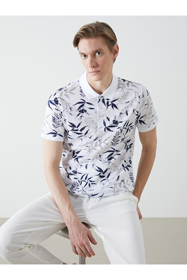 Polo Neck Short Sleeve Patterned Pique Men's T-Shirt