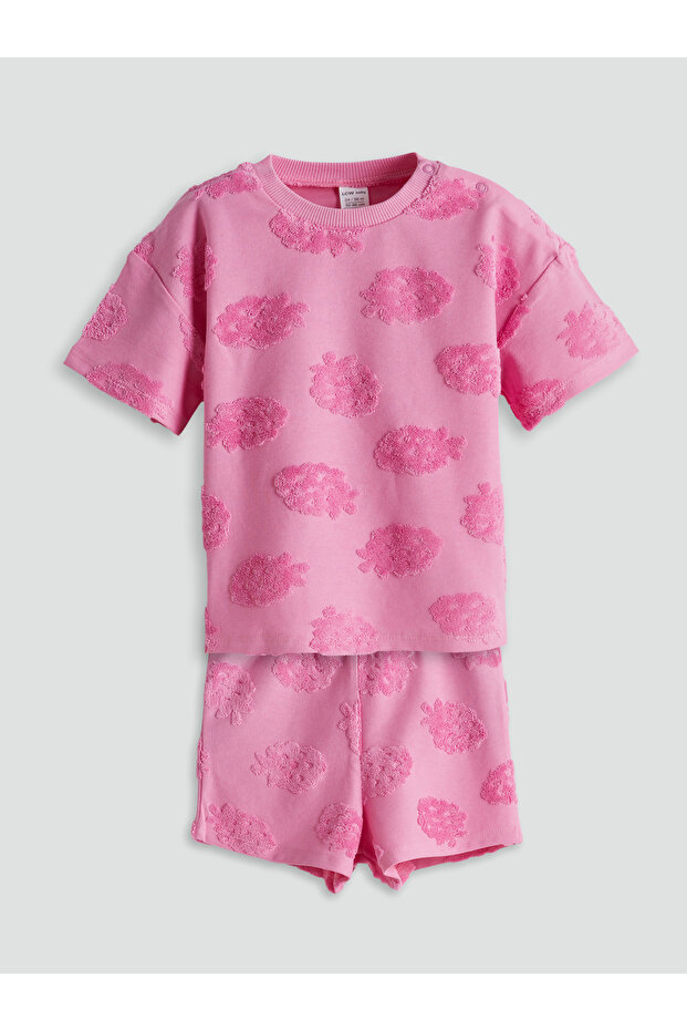 Embossed Printed Baby Girl Blouse and Shorts 2-Piece
