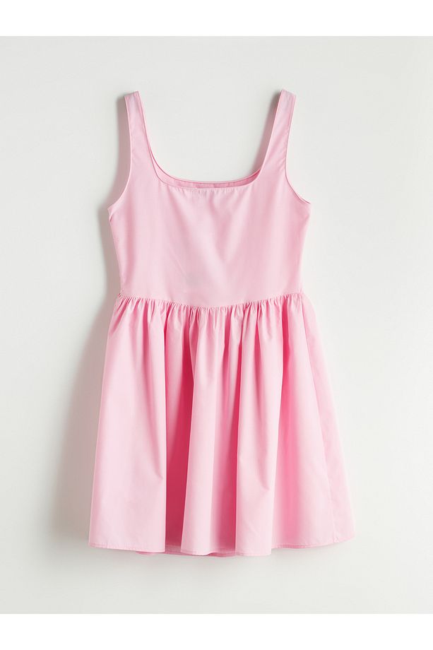 U Yaka Poplin Mini Elbise - 5