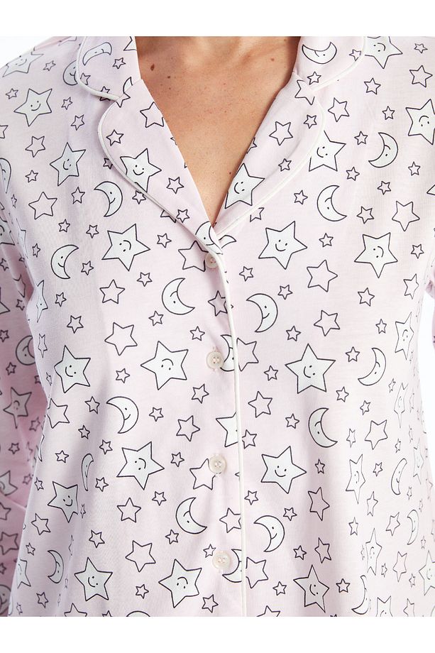 Gömlek Yaka Desenli Hamile Pijama Takımı - 3