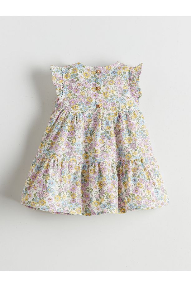 Bisiklet Yaka Çiçekli Kız Bebek Poplin Elbise - 2