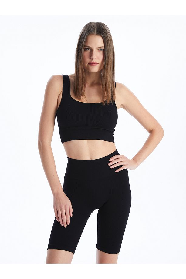 Beli Lastikli Düz Seamless Kadın Şort Tayt - 2