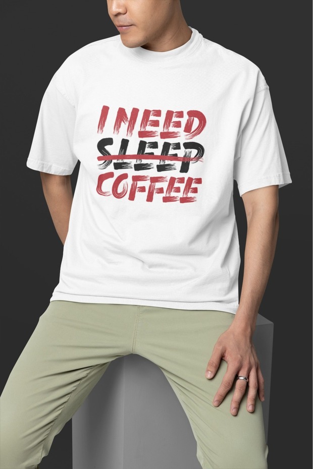 Unisex Men/Women I Need Coffee Color Printed Oversize 100% Cotton T-Shirt